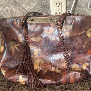Patricia Nash Artistic Brown Leather Tote Bag